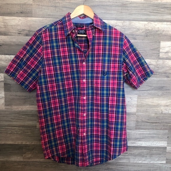 Chaps Easy Care Plaid Short Sleeved Button Down Shirt Small - Picture 2 of 9